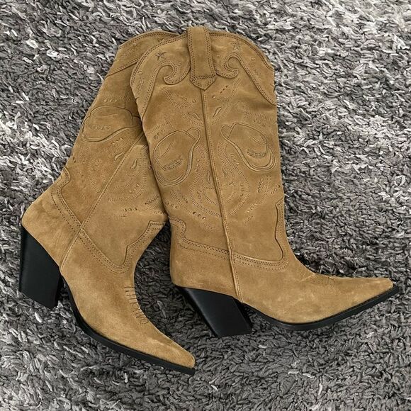 NWT Zara Embroidered Suede Boots - Picture 11 of 12